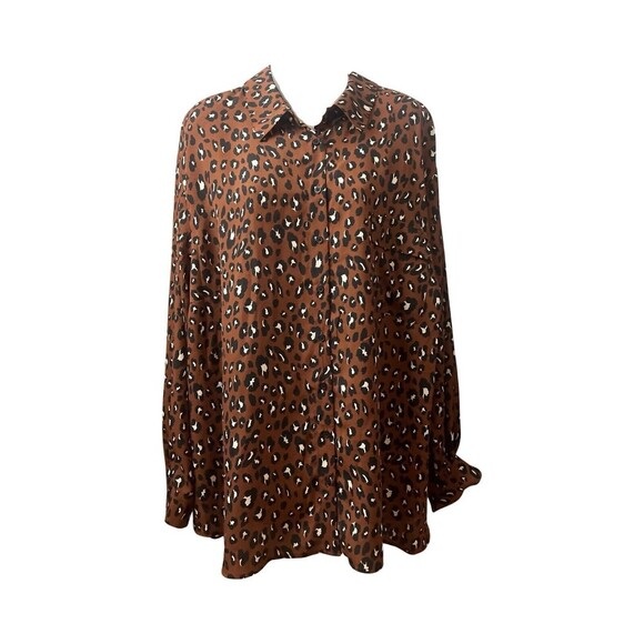 NWT Pleione Plus Size  Satin Button Up Dark Brown Leopard Top Women’s Size 2x - Picture 3 of 12